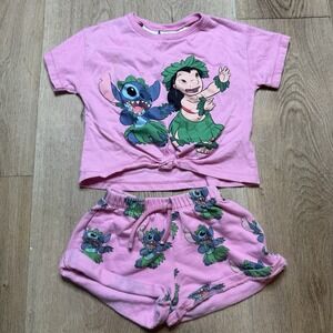 Disney H&M‎ girls pink lilo and stitch matching short set 3T